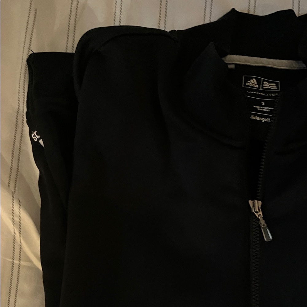 adidas Black Zip-Up Sweater with White Sleeve Stripes - Picture 6 of 6